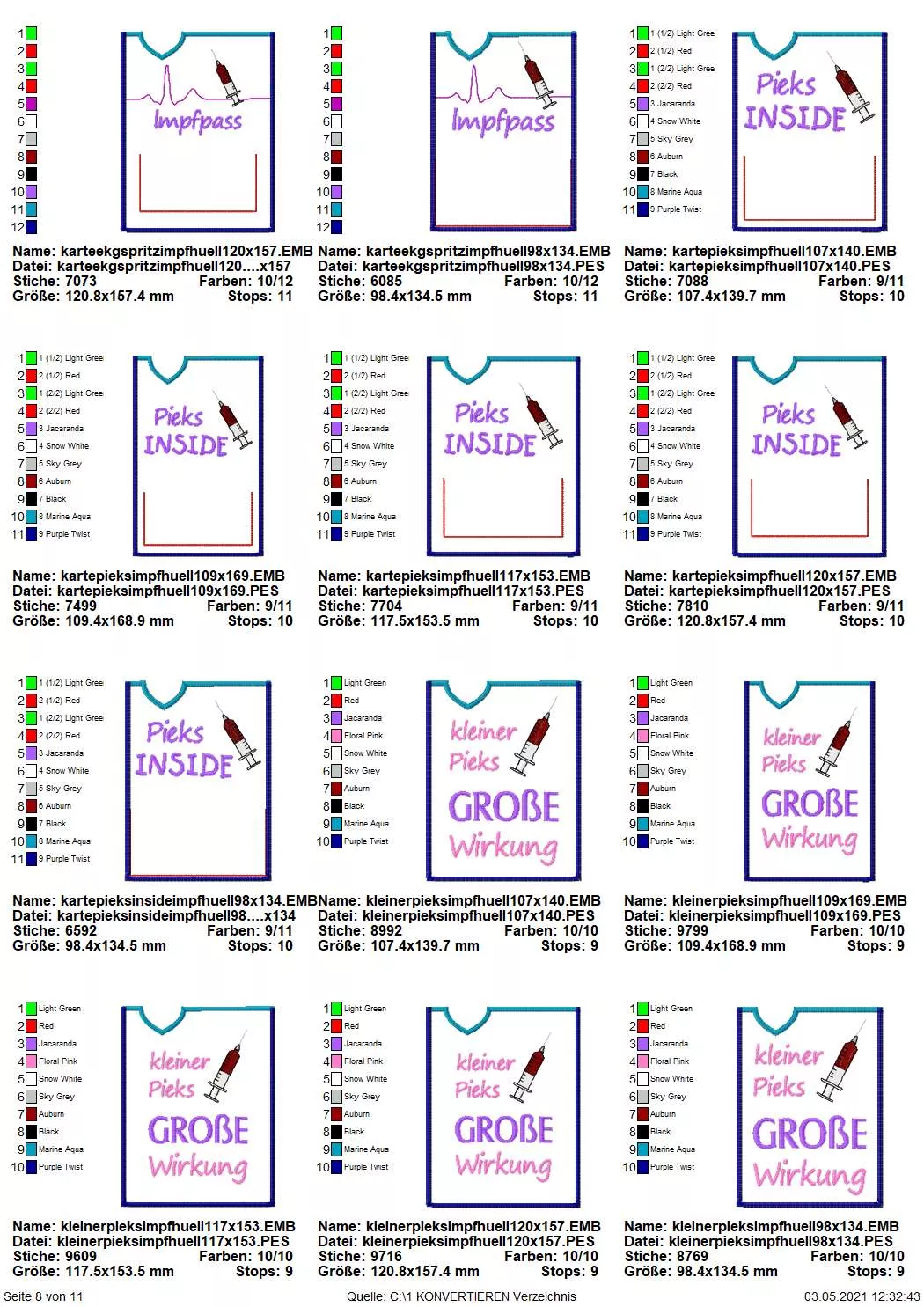 Stickdatei Set ITH Impfpass-Hüllen 24 Designs (13x18) Seite 7