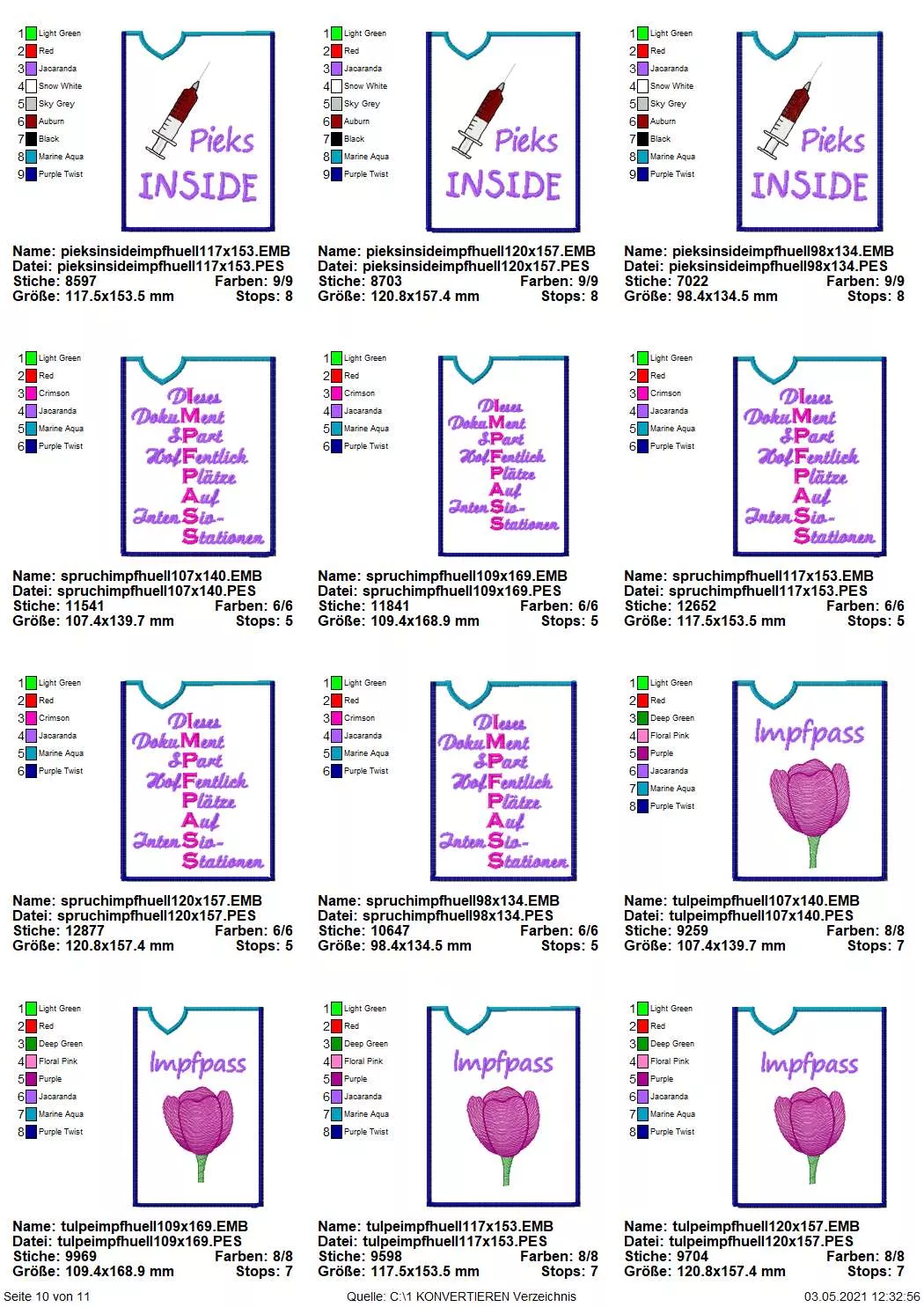 Stickdatei Set ITH Impfpass-Hüllen 24 Designs (13x18) Seite 9