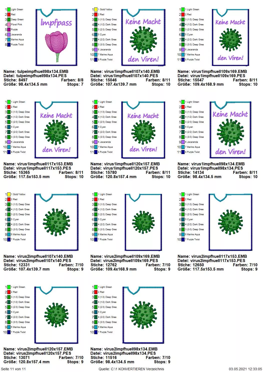 Stickdatei Set ITH Impfpass-Hüllen 24 Designs (13x18) Seite 10