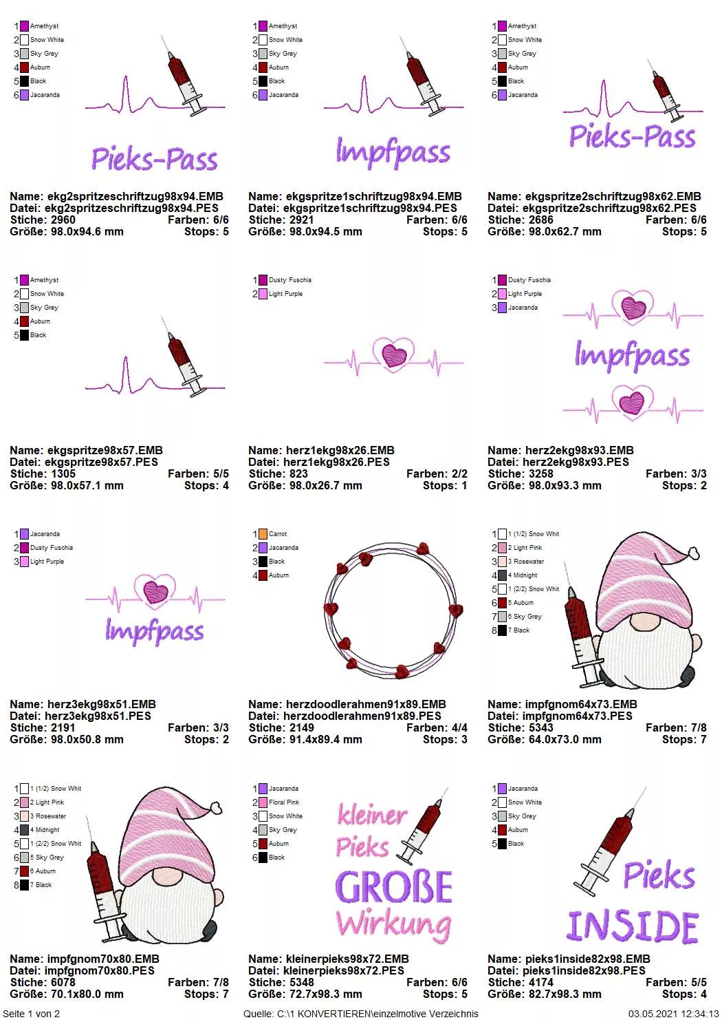 Stickdatei Set ITH Impfpass-Hüllen 24 Designs (13x18) Seite 11