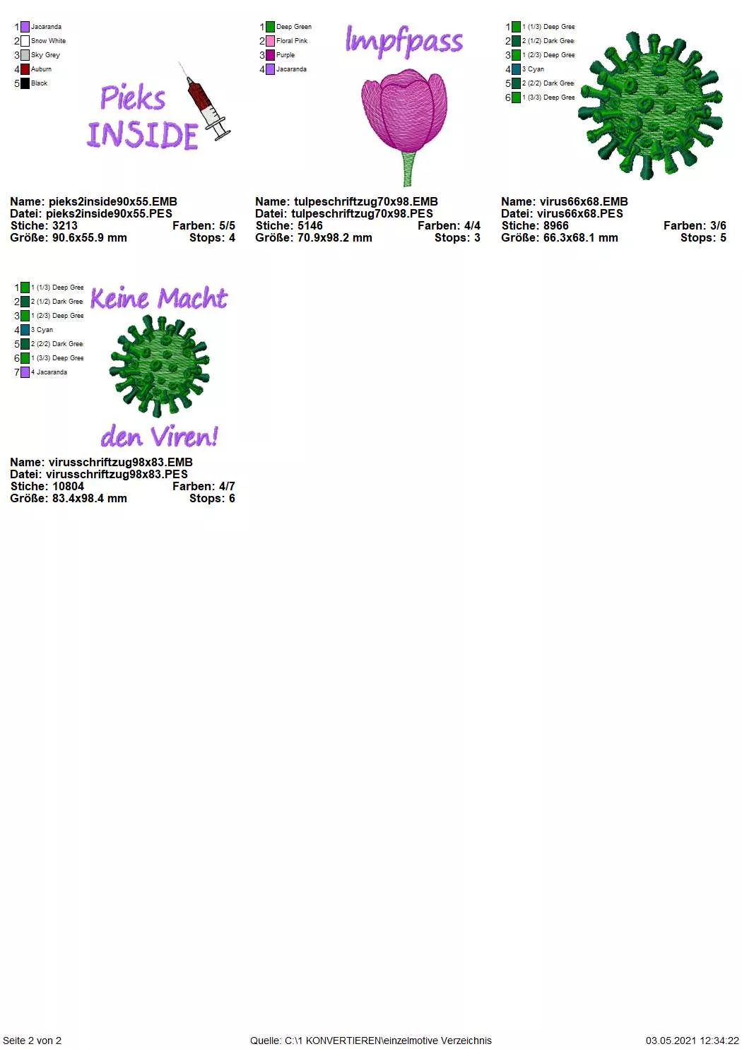 Stickdatei Set ITH Impfpass-Hüllen 24 Designs (13x18) Seite 12