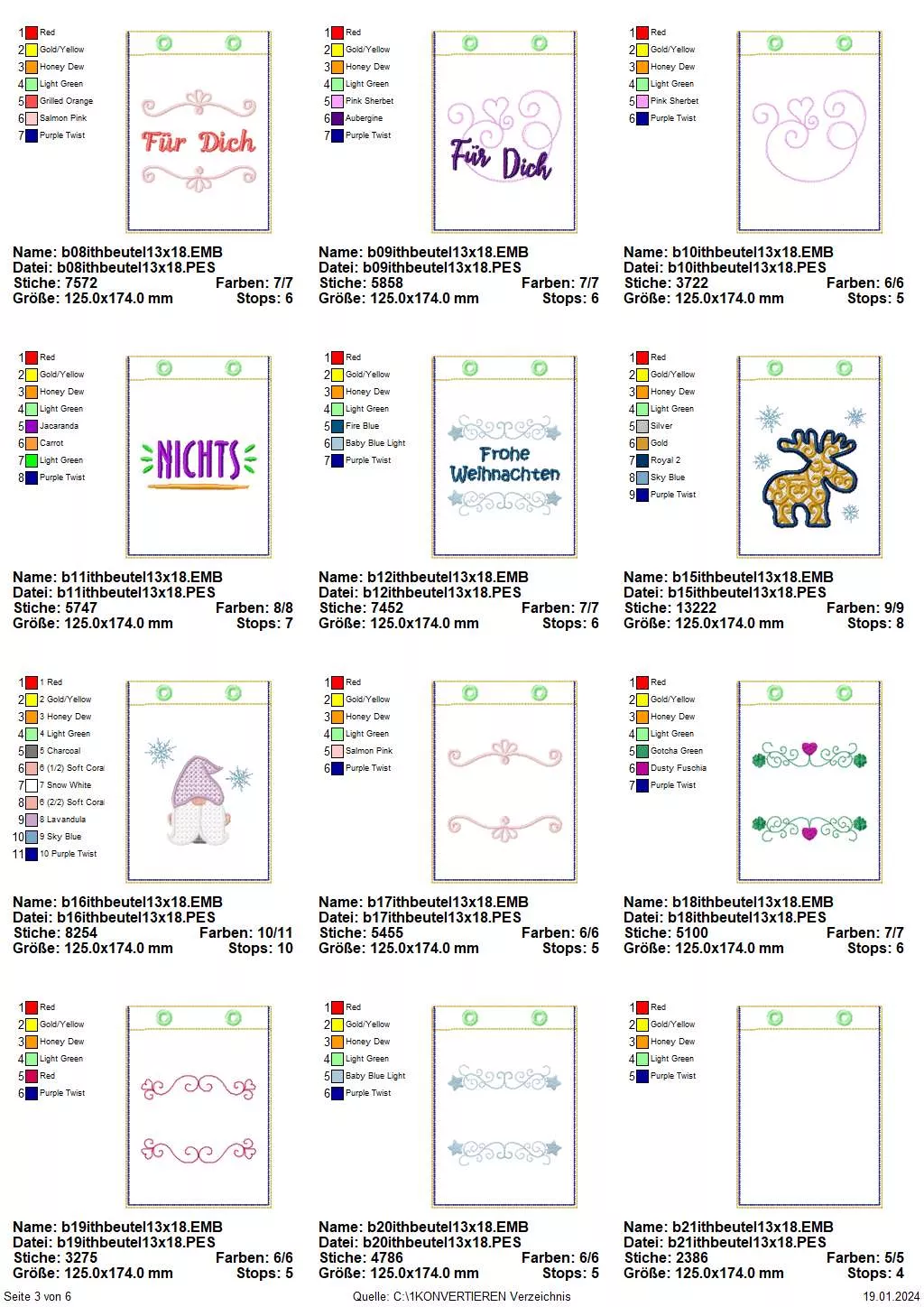 Stickdatei Set ITH Geschenkbeutel Übersicht Seite 3