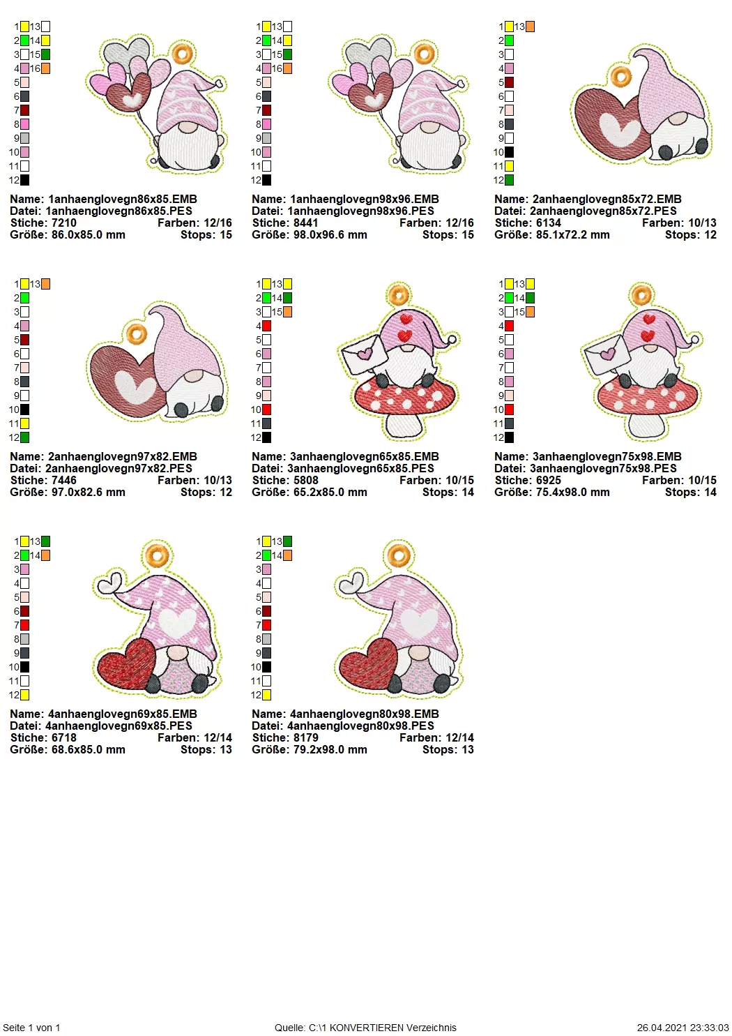 Stickdatei Set Lovegnomes Sparset 4 in 1 mit Dateien für Mugrugs, Schokohüllen, Anhänger und Stabdesigns Seite 7