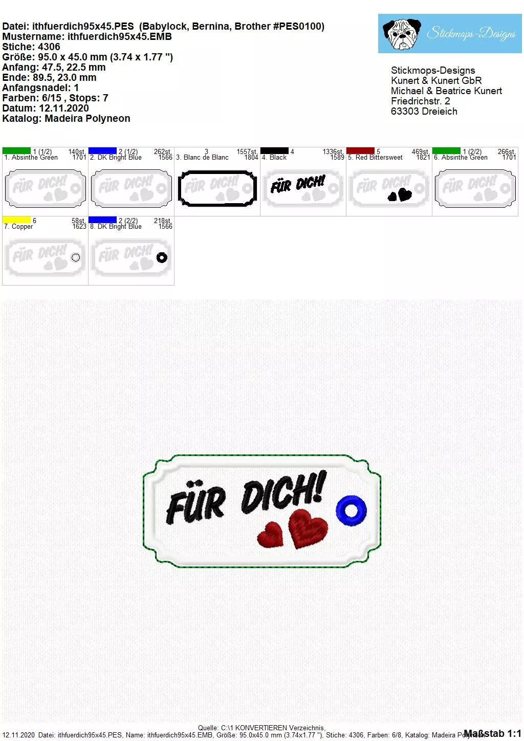 Freebie Stickdatei ITH Anhänger Für Dich (10x10)