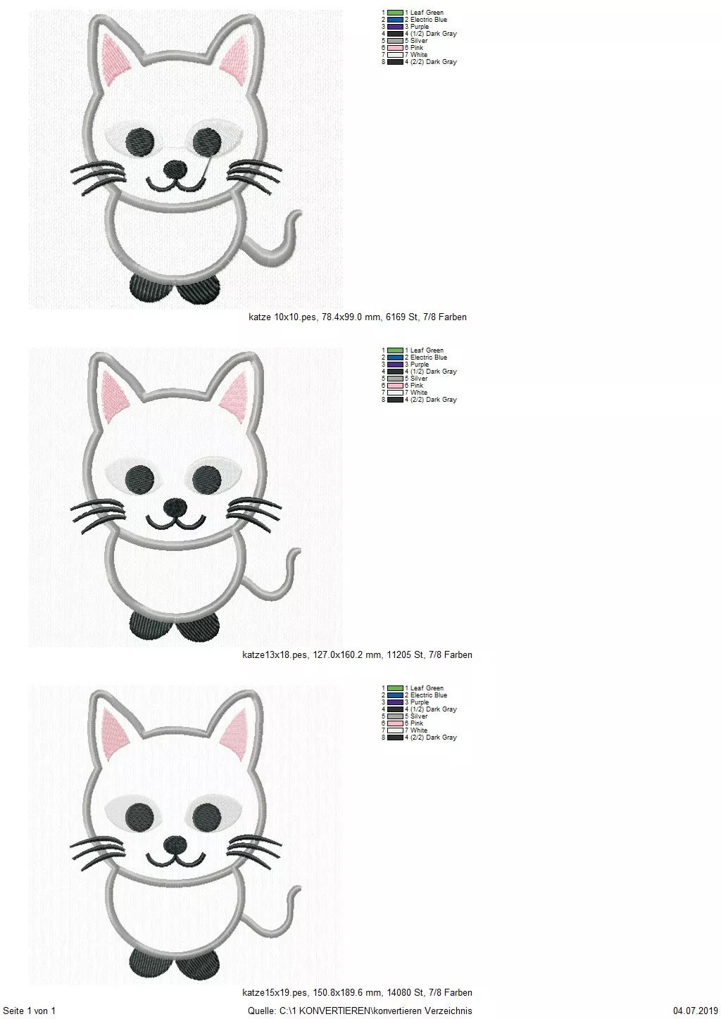 Stickdatei Katze Applikation in 3 Größen