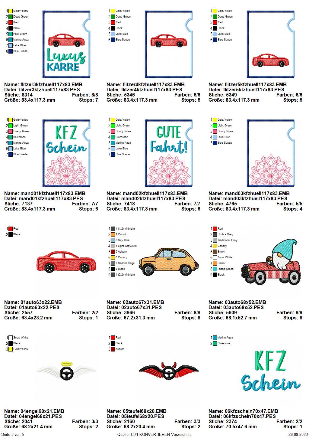 Stickdatei Set KFZ-Schein Hüllen - ☆ Stickdateien für die Stickmaschine  kaufen ☆