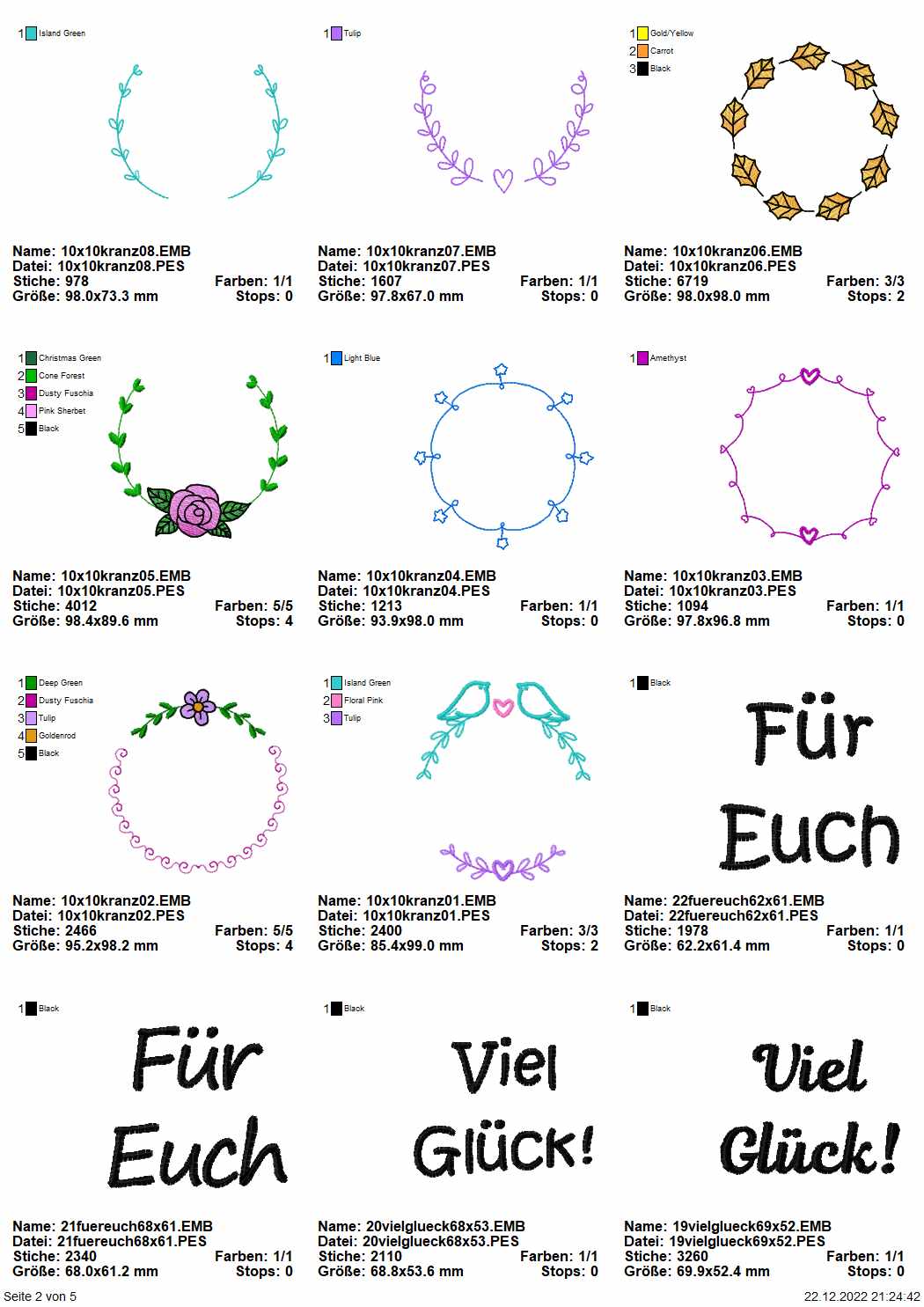 Stickdatei Set florale Rahmen + Schriftzüge Seite 2