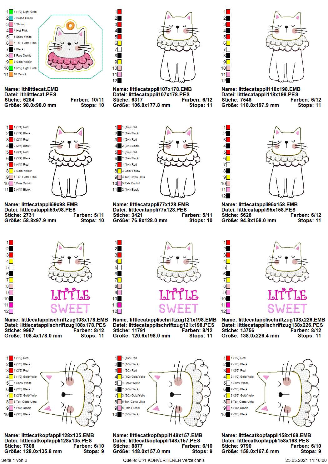 Stickdatei Set Little Sweet Cat Doodle Applikation inkl. ITH Anhänger  Seite 1