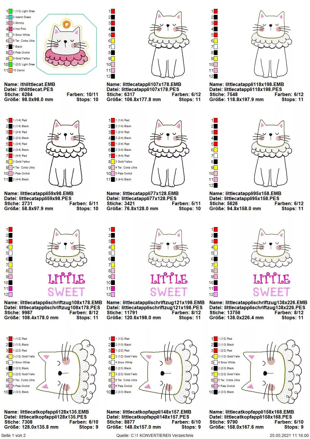 Stickdatei Set Little Sweet Cat Doodle Applikation inkl. ITH Anhänger  Seite 1