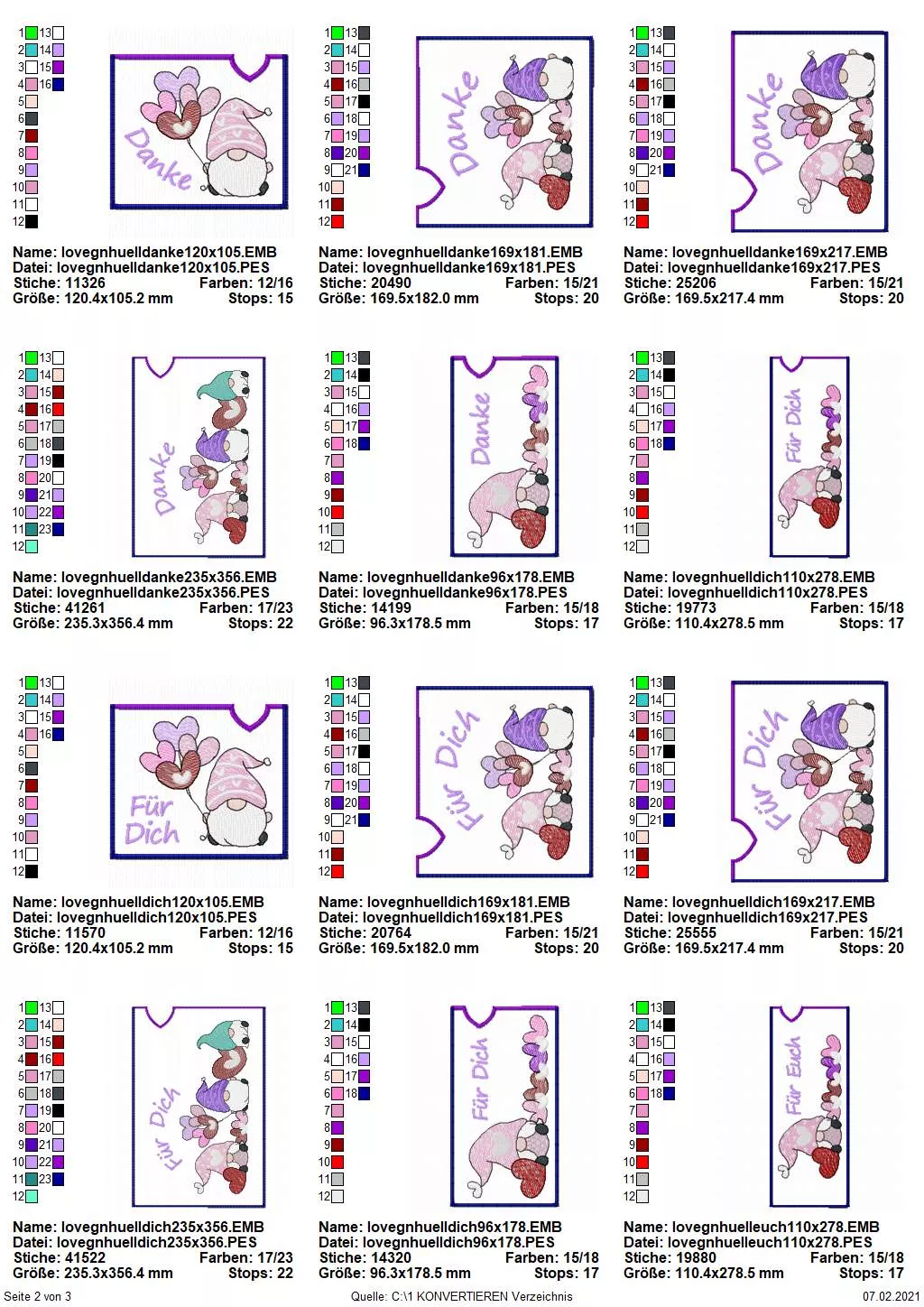 Stickdatei Set Lovegnomes ITH Geschenk- und Schokoladenhüllen Seite 2