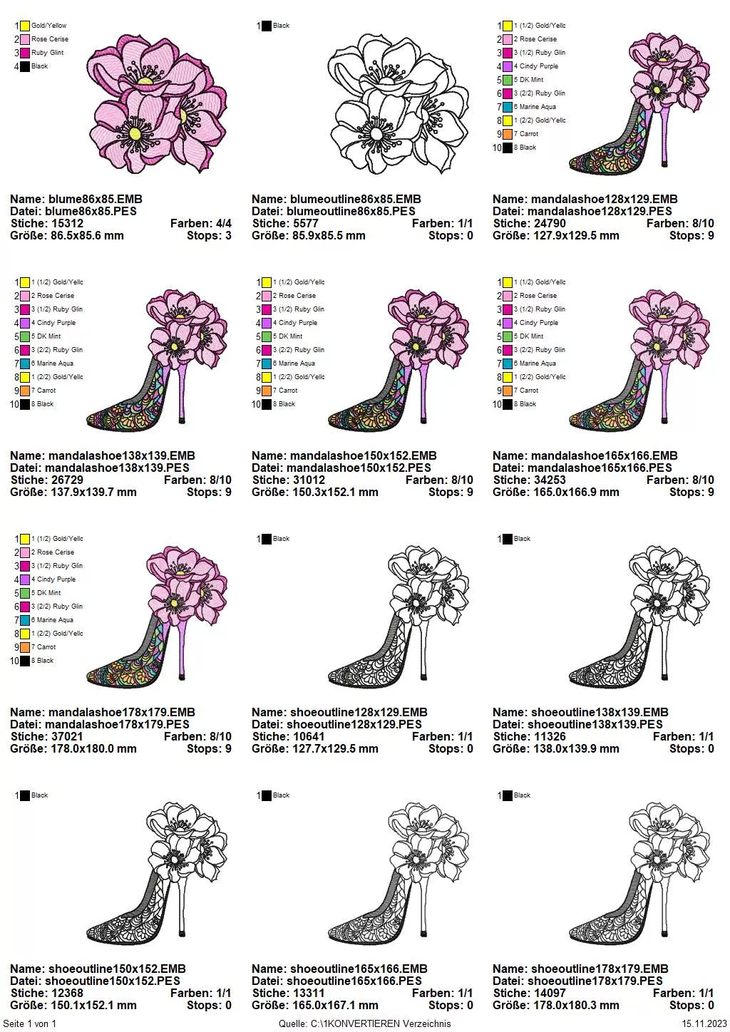 Stickdatei High Heels im Mandalastyle Übersicht