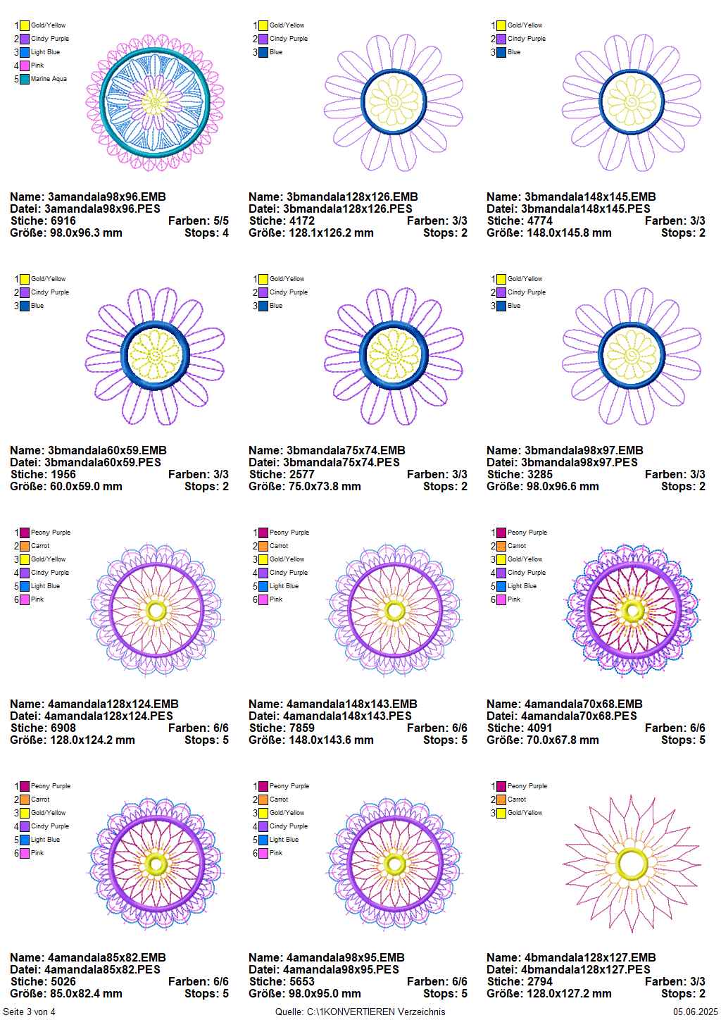 Übersicht Stickdatei Set Mandalas Line Art Stil Seite 3