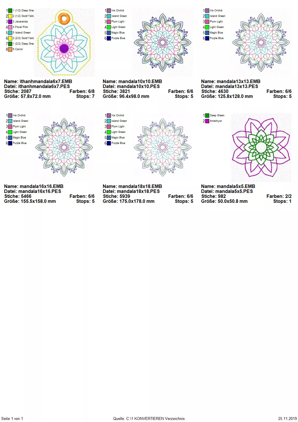 Stickdatei Set Mandala inkl. ITH Anhänger