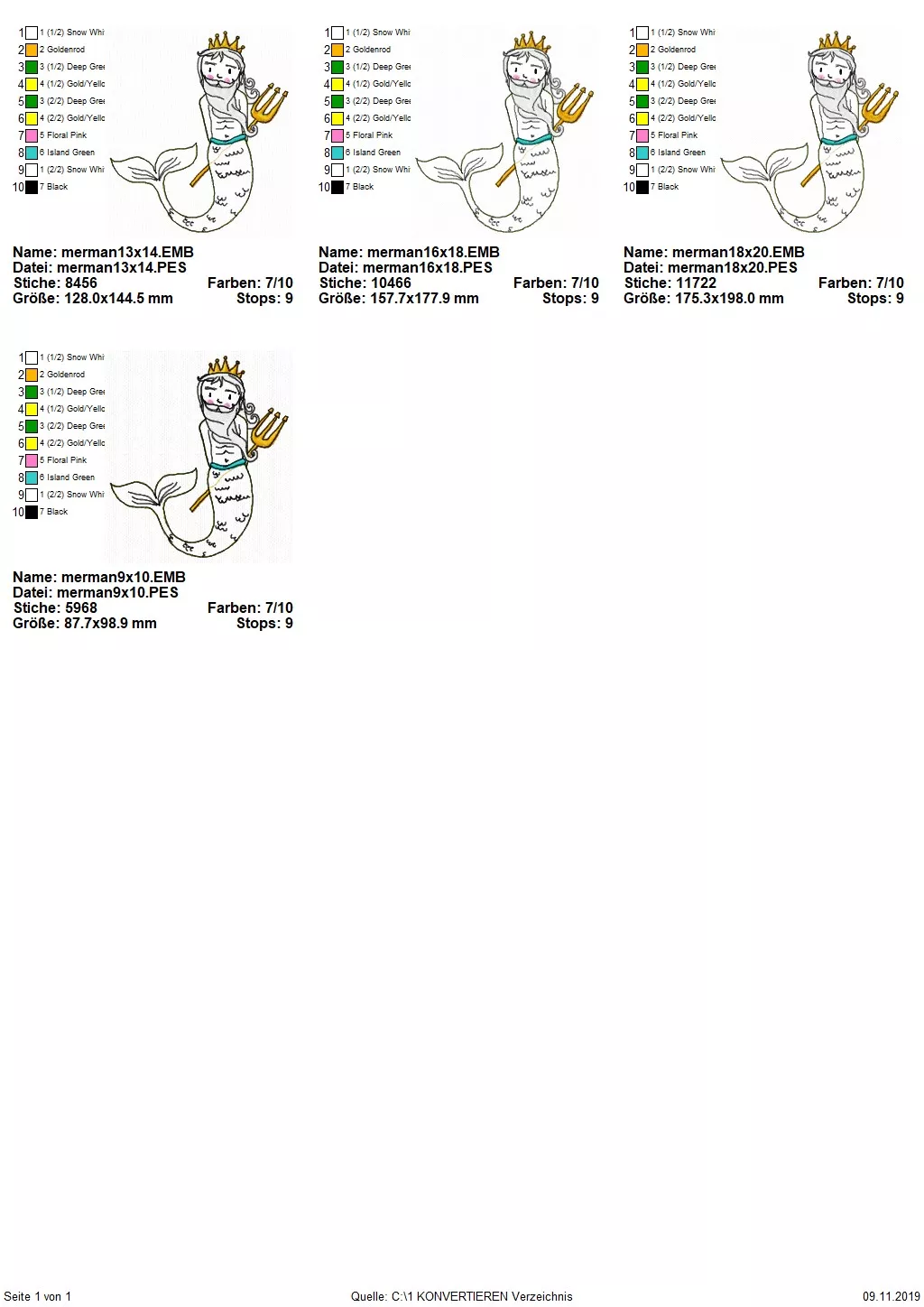 Stickdatei Merman in 4 Größen