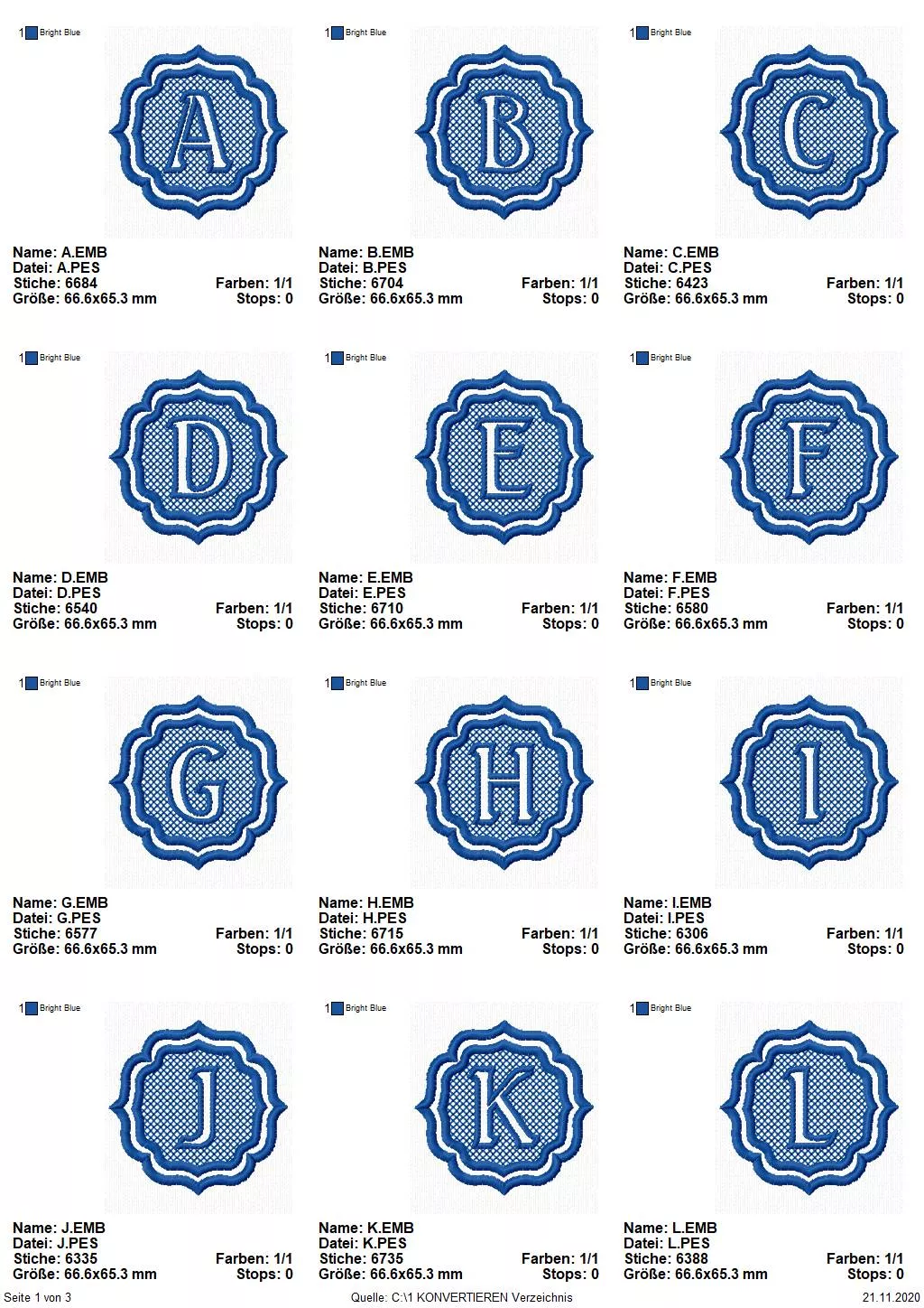 Stickdatei Set Monogramme Barock geeignet für Frottierwaren Seite 1
