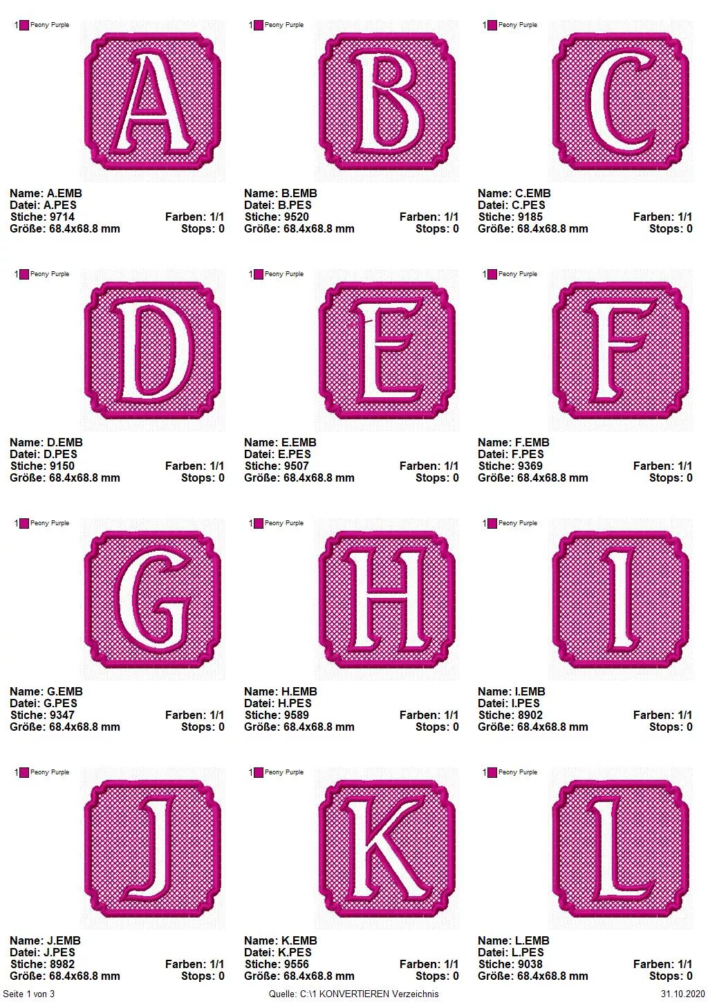 Stickdatei Set Monogramme Lotte geeignet für Frottierwaren Seite 1