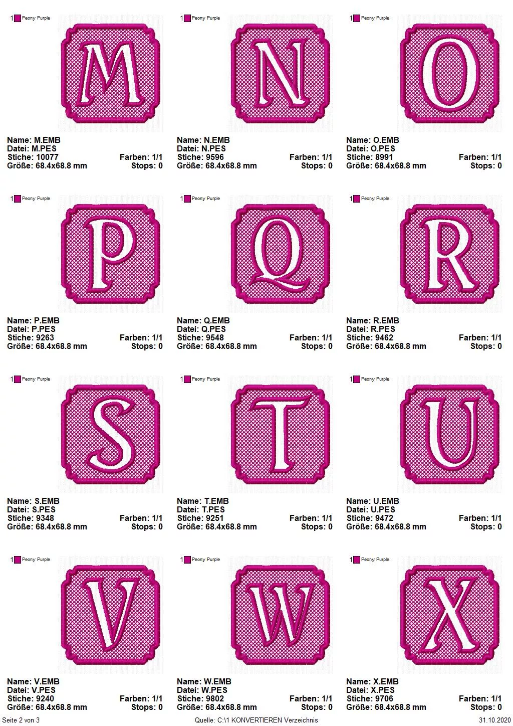 Stickdatei Set Monogramme Lotte geeignet für Frottierwaren Seite 2