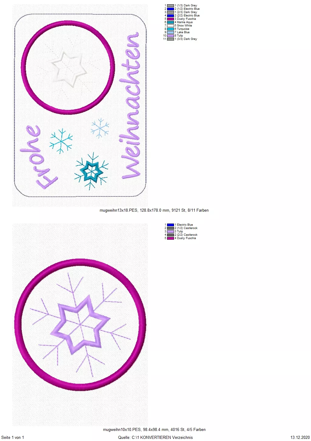 Freebie Stickdatei ITH Mug Rug Frohe Weihnachten (10x10 und 13x18)