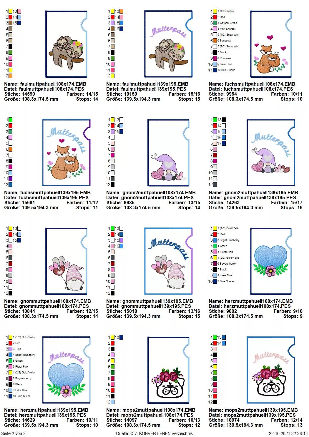 Stickdatei Set ITH Mutterpass-Hüllen für DE und AT + Einzelmotive Seite 2