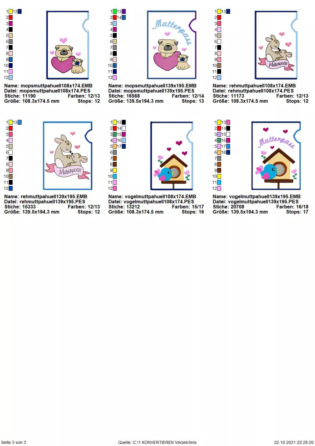 Stickdatei Set ITH Mutterpass-Hüllen für DE und AT + Einzelmotive Seite 3