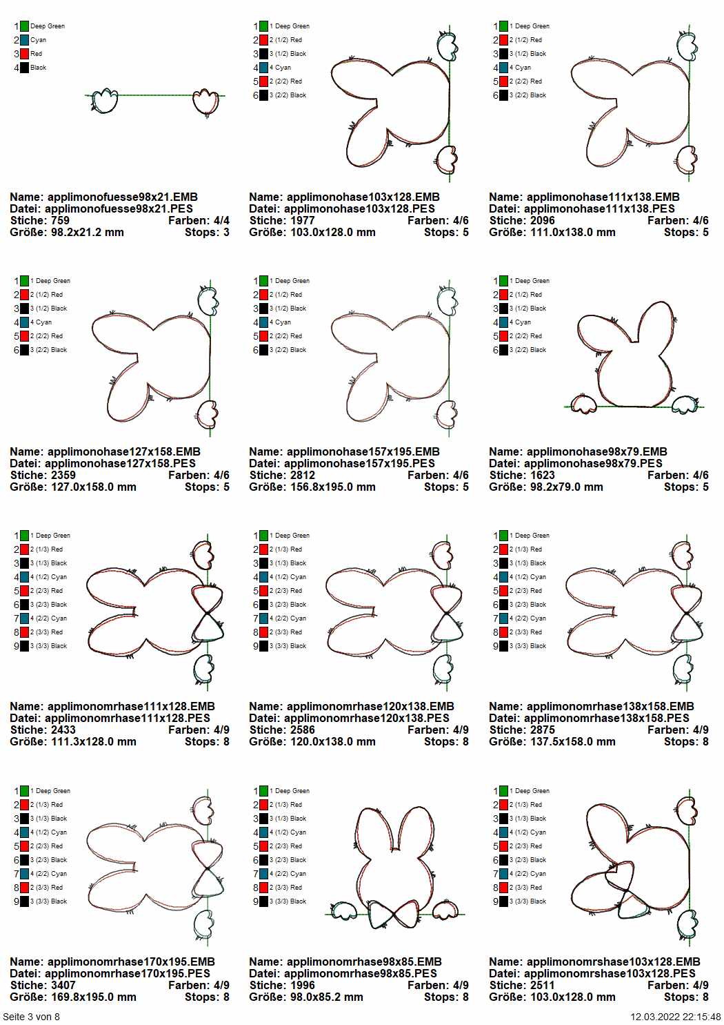 Stickdatei Set Oster-Doodles als Applikationen & Vollstick inkl. Schriftzüge Seite 3