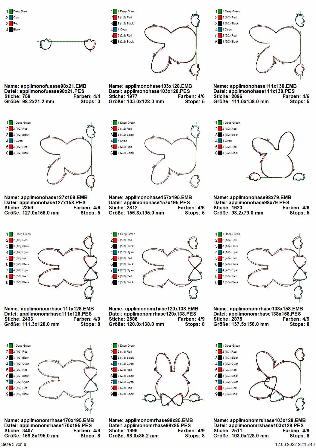 Stickdatei Set Oster-Doodles als Applikationen & Vollstick inkl. Schriftzüge Seite 3
