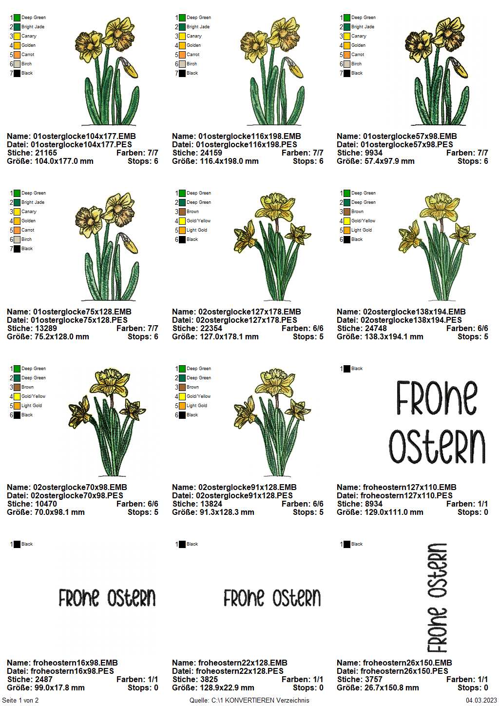 Stickdatei Set Osterglocken inkl. Schriftzug Seite 1