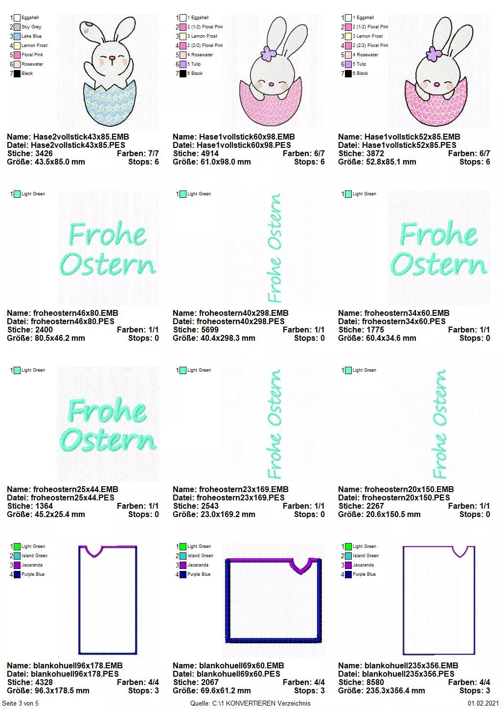 Stickdatei Set Osterhüllen ITH Geschenk- und Schokoladenhüllen + Einzelmotive Seite 4