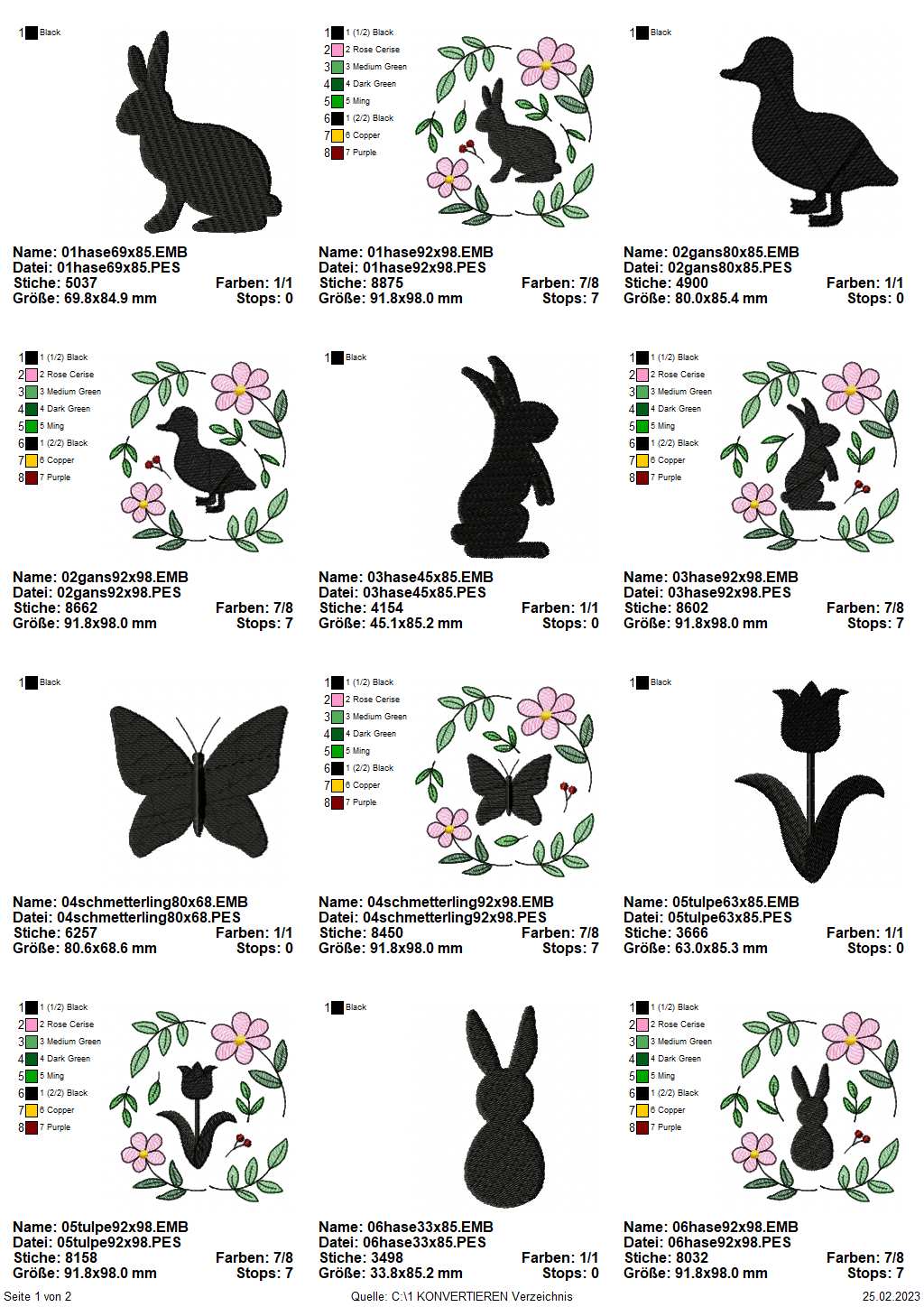 Stickdatei Set Ostersillhouetten inkl. ITH Anhänger Seite 1