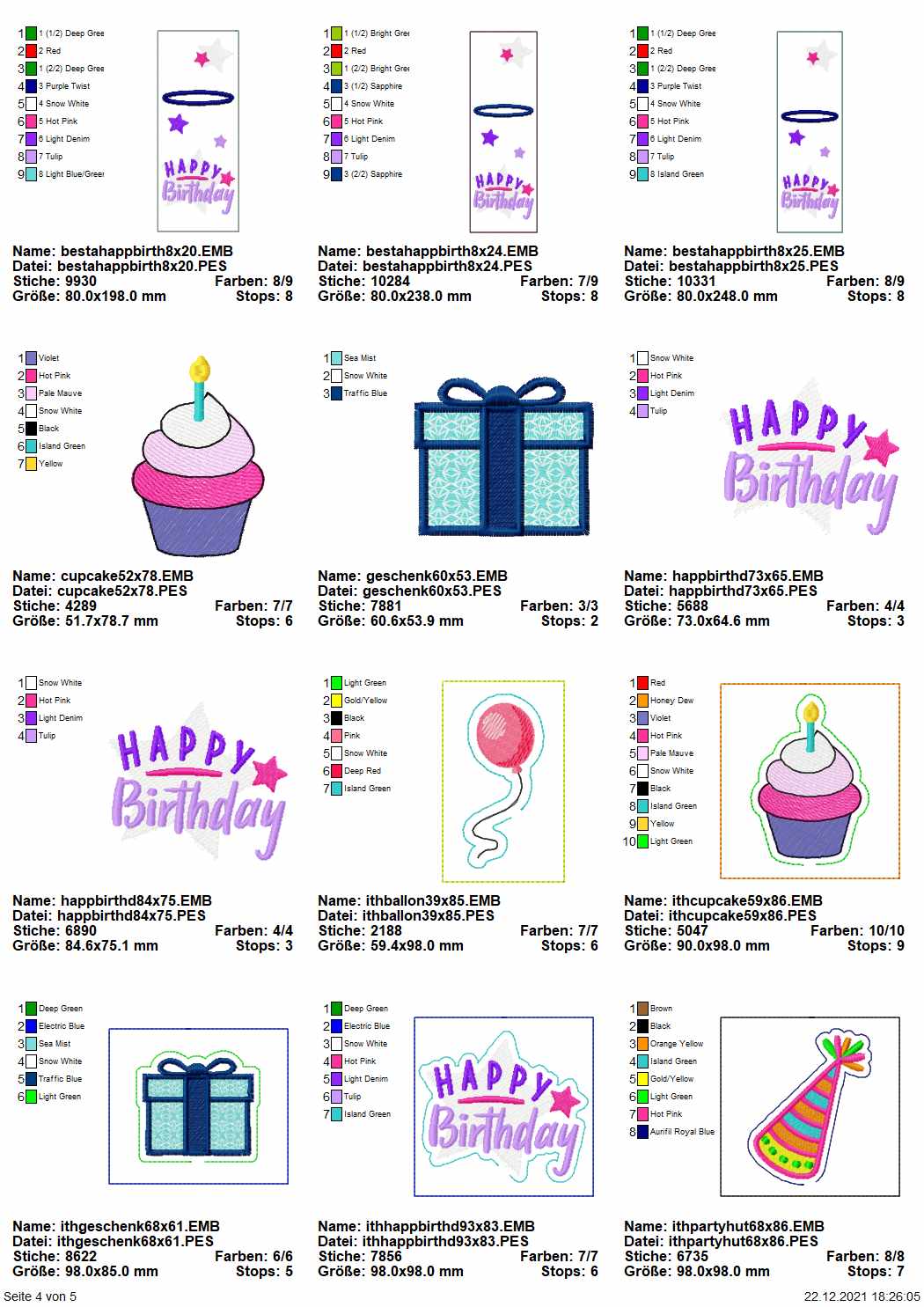 Stickdatei Set ITH Party-Deko LED Cover, Stabdesigns, Bestecktaschen und Applikationen Seite 4