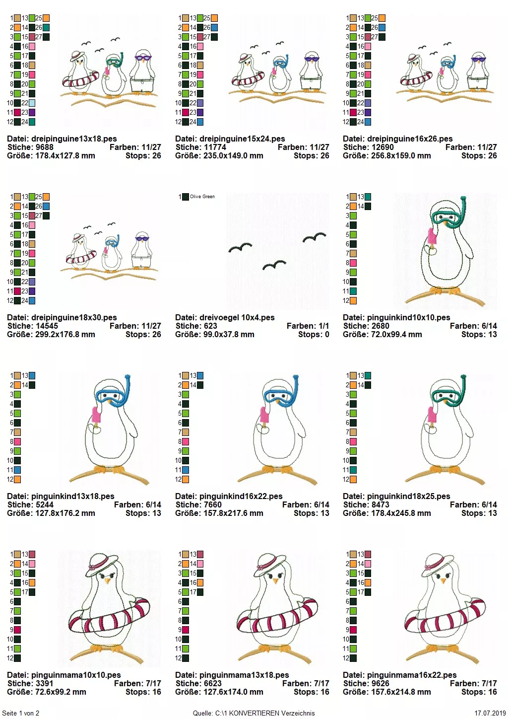 Stickdatei Set Pinguine als Doodle Applikation (div. Größen) Seite 1