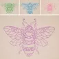 Preview: Bunte Bienen in Lineart / Redwork Stil ausgestickt.