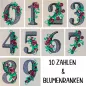 Preview: Ausgestickte Zahlen mit Rosenranken als Zierde.