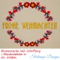 Preview: Stickdatei Set Blumenranke Blankodateien + mit Schriftzug Frohe Weihnachten (div. Größen), Foto zeigt auf hellen Untergrund gesticktes Motiv. 2 Blumenranken in rot-rosa-schwarz mit je 2 gelb-roten Blüten in der Mitte jeder Ranke bilden unterbrochenen Krei