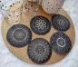 Preview: Stickdatei Set Mandala Coaster mit goldenem Garn auf schwarzes Kunstleder gestickt.