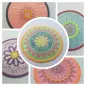 Preview: Stickdatei Set Mandala Coaster auf buntes Kunstleder gestickt.