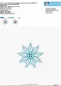 Preview: Freebie Stickdatei Eisblume (9x9cm), Foto mit ausgesticktem Exemplar und Übersicht zweier Dateien zur Gesamtausfertigung einer Eisblume.