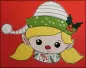 Preview: Stickdatei Set Christmas Faces Doodle-Applikationen. Foto von Applikation eines Mädchenkopfes mit Mütze, aufgebracht auf roten Stoff.