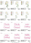 Preview: Stickdatei Set Hallo Frühling (div. Rahmengrößen), Übersicht über 12 Dateien. 6 mal Blume, 2 Varianten. 6 mal Schriftzüge: "Frohe Ostern!", "Hallo Frühling!", "Hello Spring!".