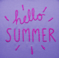Preview: Stickdatei Spar-Set Cat Doodle Applikationen inkl. ITH Anhänger, Foto zeigt auf violettem Stoff pinke Bestickung. Schriftzug "hello SUMMER" mit rund angeordneten Strahlen ebensolcher Farbe.