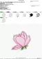 Preview: Freebie Stickdatei ITH Stabdatei Magnolie. Abbildung mit Foto einer Gesamtausfertigung nebst Übersicht über sieben Einzeldateien zur Erstellung der Blüte eines Stabdesigns.