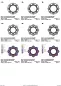 Preview: Stickdatei Set Mandalas + Split Mandala (div. Größen), Übersicht zeigt 9 Ornamente, rundlich,  mit freiem Zentrum. 3 mal schwarz-weiß, rundlicher Rand, 3 mal schwarz-weiß, welliger Rand, 3 mal bunt.