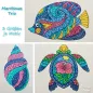Preview: Stickdatei Set Martimes Trio Übersicht gestickter Motive Fisch Muschel und Schildkröte