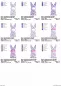 Mobile Preview: Stickdatei Sparset ITH Ostermandala-Deko, Übersicht zeigt 9 Designs mit je demselben Hasenornament, filigraner lila Stick. 4 Hasen mit Einstecköse unterhalb der Ohren, 5 Hasen ohne.