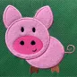 Preview: Applikation Schwein rosa auf grün gepunktetem Stoff