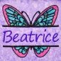 Preview: Splitted Butterfly auf lila Stoff aufgestickt