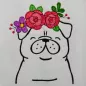 Preview: Mops mit Blumen im Haar auf Jersey gestickt.