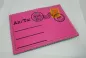 Preview: Stickdatei Set ITH Postkarten inkl. Abwandlung zur Geschenktasche (div. Größen), Foto zeigt 1 Karten in pink. Links bestickt mit "An/To:", darunter 3 Linien Für Adresse. Rechts gestickte Briefmarke mit 3 Stempeln, 2 mit Postleitzahlen, Schriftzug "EILT" u