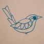 Preview: Vogel als Lineart-Stickdatei mit blauem Garn gestickt.