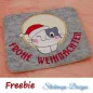 Preview: Untersetzer Tasse Katze mit Weihnachtsmütze und Schriftzug Frohe Weihnachten auf grauem Filz